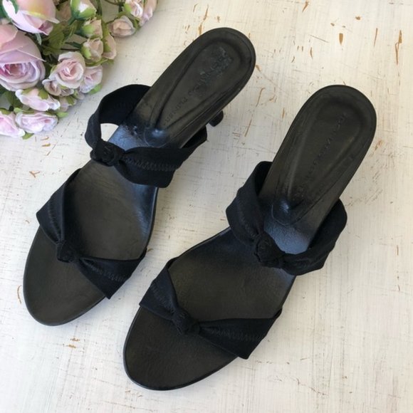 VTG Donald J. Pliner Black Double Nylon Stretch Knot Strap Kitten Heel Sandal - Picture 11 of 16